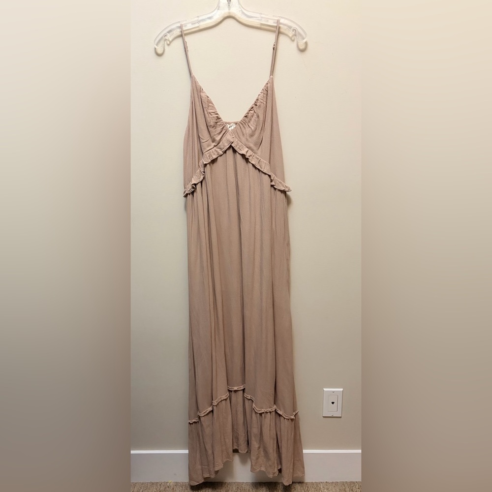 MAIN STRIP Mocha Elegant Maxi Dress with Ruffle Details